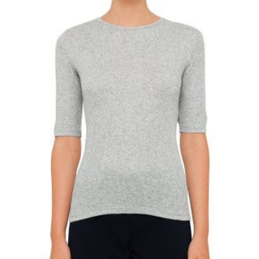 Theory Santea B Forli Ribbed Quarter Sleeve Tee Gray Pima Cotton Modal Medium